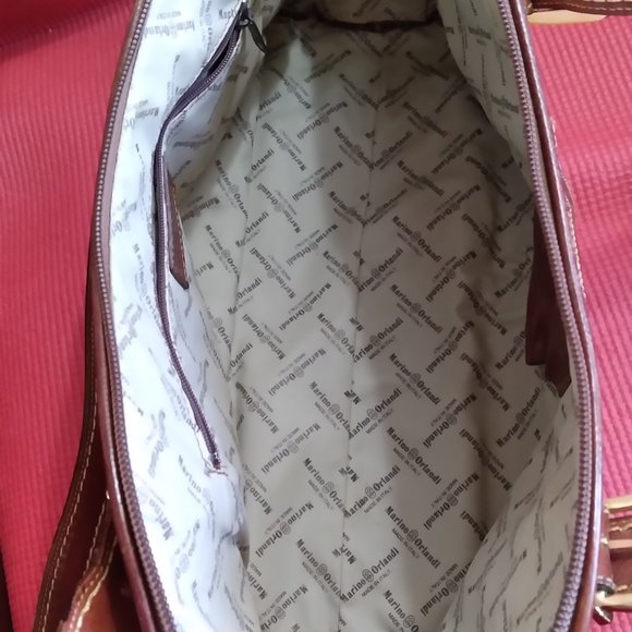 MARINO ORLANDI Italian Leather shoulder bag Pale Plum & Brown - Picture 9 of 12